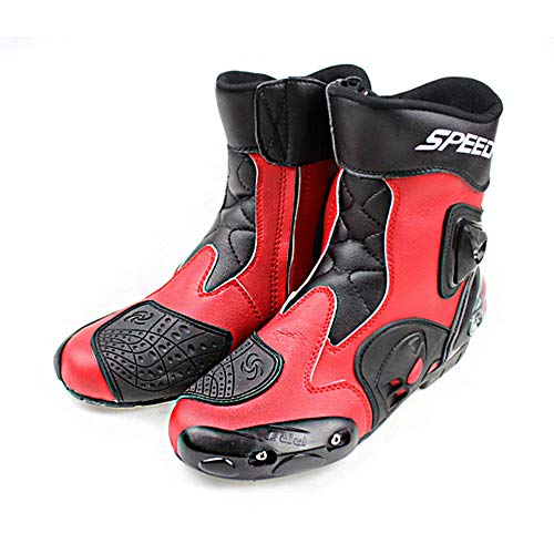 MRDEAR Botas Protectoras para Motociclismo Hombre Botas de Moto de Cuero Botas de Motocross con Ventilación Ajustable, Rojo (42 EU)