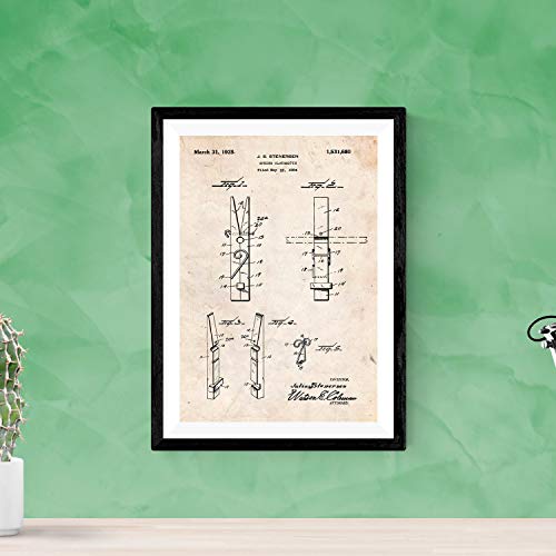 Nacnic Poster de Patente de Pinza de Madera para Tender. Lámina para enmarcar. Poster con diseños, Patentes, Planos de inventos Famosos. Tamaño (A3)