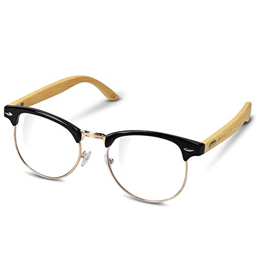 Navaris gafas de bambú - Gafas sin graduar con patillas de madera - Gafas retro para hombre y mujer - Gafas con filtro bloqueador de luz azul
