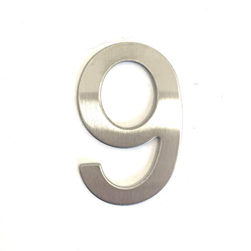 Número y letra de la calle, número de la puerta o número de la casa, de acero inoxidable Plata brillante, con soporte adhesivo, de 76 mm de altura (9)