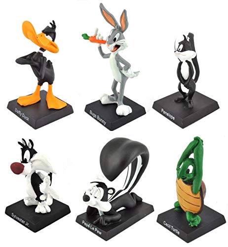 OPO 10 - Lote de 6 Figuras de Metal - 7cms - Bugs Bunny + Pato Lucas + Penelope + Pépé el turón + Sylvestre Jr + Cécile la Tortuga