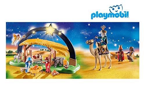 Outletdelocio. Belen Navidad Playmobil con Luz, Pesebre y Reyes Magos incluidos. 100 Piezas.
