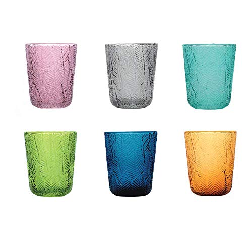 Pagano Home 6 vasos de cristal para agua/wisky, colores surtidos, multicolor, capacidad 300 ml Pmontego (rojo, transparente, lila, verde, naranja celeste)