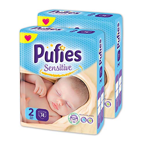 Pañales para bebés Pufies Sensitive - Paquete de pañales con 148 unidades de la talla 2 (3-6 Kg.)