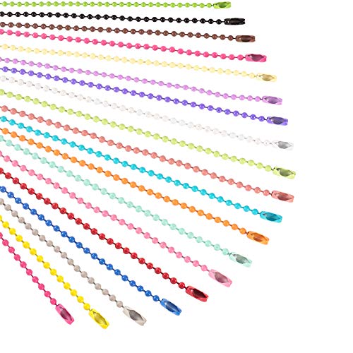 PandaHall 57pcs 19 Color Ball Bead Metal Chain Bead Collar de Cadena de Metal con Conectores para Etiquetas de Cadena, Llavero, Fornituras de Bisutería, Proyectos Artesanales, 2.4mm