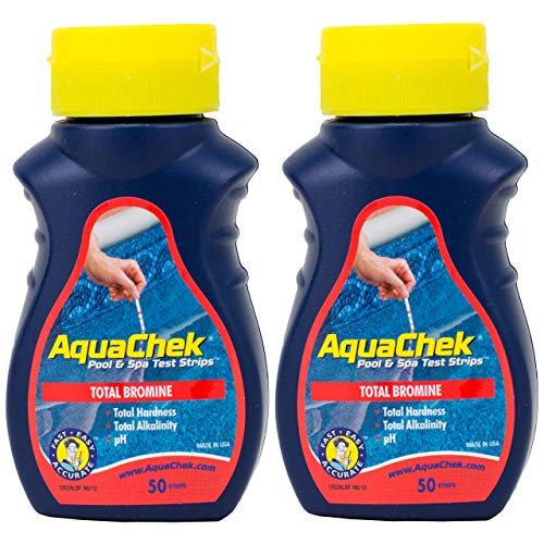Paquete de 2 tiras de prueba de bromo AquaChek 4 en 1 para piscina y bañera de hidromasaje de agua – 2 botellas de 50 unidades (100 pruebas en total)