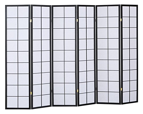 PEGANE Biombo japonés Shoji de Madera Color Negro de 6 Paneles