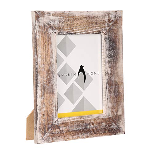 Penguin Home Marco de fotos, madera, blanco lavado, 17 x 12 cm