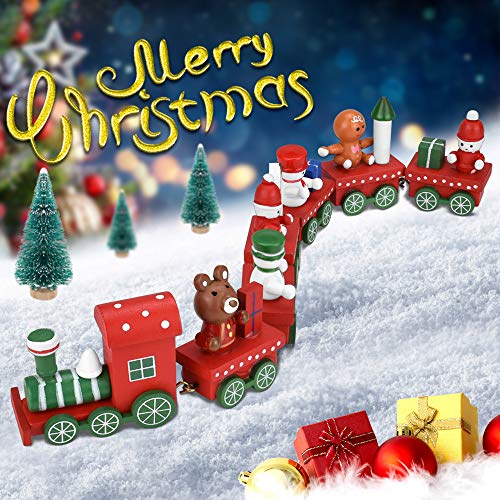 PERFETSELL Tren de Madera Navideño Tren de Navidad de Juguete Trenecito Navidad Tren Adorno Navidad Decoración para Regalo de Niños y Arbol de Navidad (30 de Largo, 4.5 de Alto, 7 mini Tren)