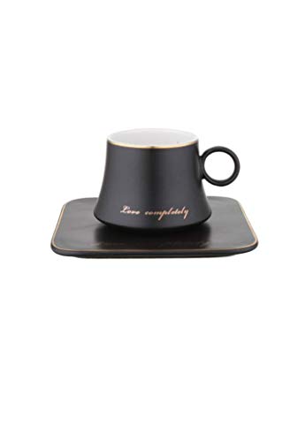 Primst Juego de tazas de café con platillo, tazas de espresso de porcelana, 160 ml, color negro