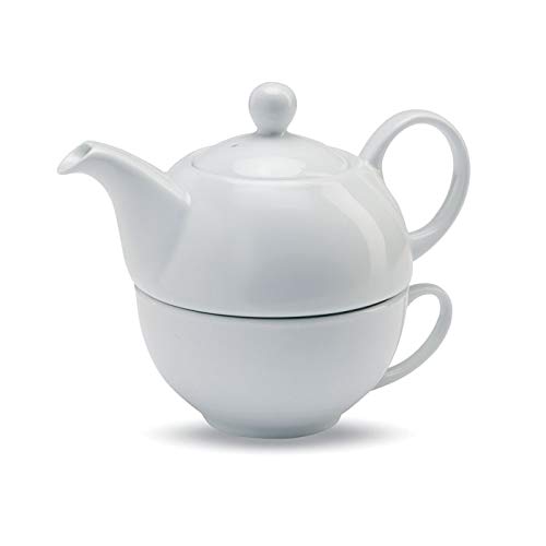 Publiclick® Set Tetera y Taza Tea Blanco,Medidas 12,5X12,5X13 CM,Conjunto de té Compuesto por 1 Tetera de 400 ml y 1 Taza de cerámica Blanca. Presentado en Caja Regalo.