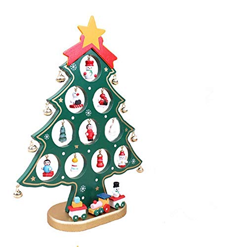 Pulchram Árbol de Navidad de Madera DIY, Colgantes de Navidad Decoraciones Soporte de Árbol de Navidad Desmontable con Adornos Navideños en Miniatura (Verde, M)