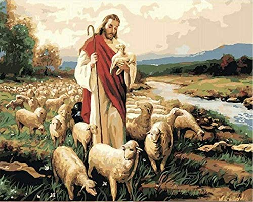 punto de cruz Conjunto de bordado,Jesús persigue ovejas,DIY Cross Stitch Kit de Herramienta de Punto Cruz Bordado a Mano 11CT Decoración hogareña