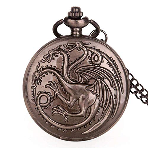 Reloj de Bolsillo de Cuarzo Gris Steampunk Vintage Juego de Tronos Reloj de Bolsillo de dragón y Sangre Hombres Mujeres Collar Colgante de Cadena Reloj