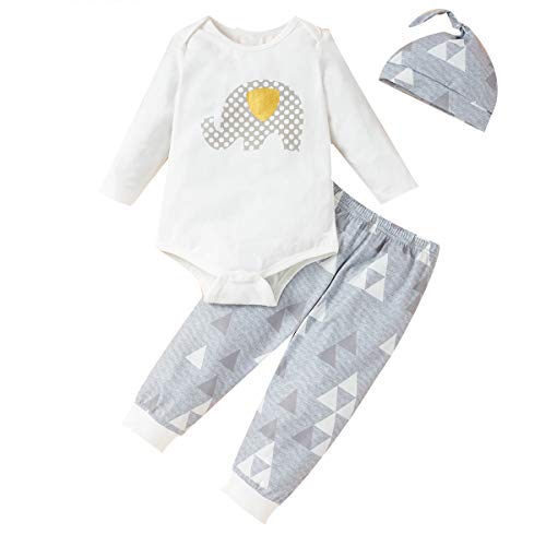 Ropa para bebés y niños Ropa para bebés recién Nacidos Otoño Mameluco de Manga Larga Pantalones Diadema Sombrero 3 Unids/Set