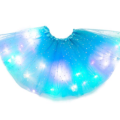SFeng Falda de tutú con luz LED para niñas, falda de baile de princesa, luminosa fiesta de Navidad, ballet de tul para niños y niñas (azul lago)