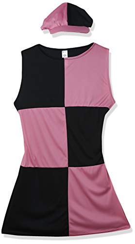 Smiffys-30194M Disfraz Swinging de la época de los 60, con Vestido y Gorra, Color Rosa y Negro, M-EU Tamaño 40-42 (Smiffy'S 30194M)