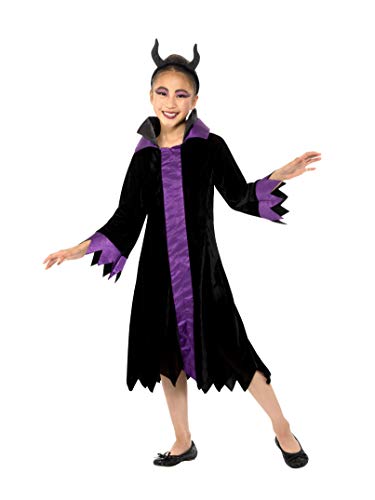 Smiffys 49704S - Disfraz de reina malvada para niña, color negro y morado, talla S a partir de 4 a 6 años