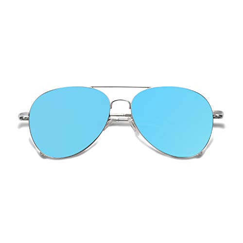 SOJOS Gafas de Sol de Metal Clásico Marco del Espejo Lente Con las Bisagras del Resorte SJ1030 Con Marco de Plata/Lente de Azul