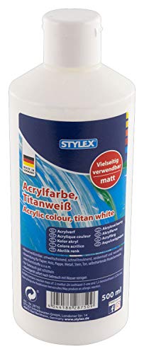 Stylex 28750 Pintura acrílica a Base, Botella de 500 ml Blanco Titanio, Mate, Alta opacidad y Fuerza de Color, luz, Secado rápido y Resistente al Agua