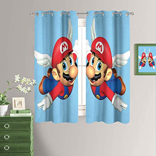 Super Mario - Juego de 2 cortinas de dormitorio para oscurecimiento de habitación, 2 paneles con ojales para sala de estar, 172 x 200 cm