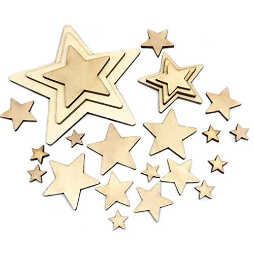Sweieoni Estrellas de Madera 275 Piezas Madera con Forma de Estrella Mini Estrellas de Madera Adornos Manualidades Adornos para Decoración de Fiesta de Navidad Boda DIY Decoración, 5 Tamaños