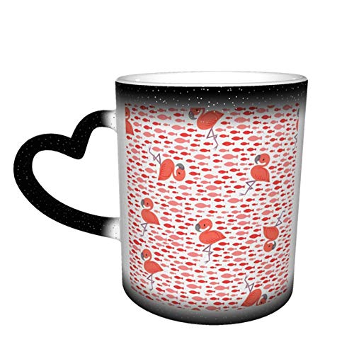 Taza que cambia de color de color rosa salmón, coral vivo, diseño de taza de café, taza de cerámica sensible al calor, taza que cambia de color en el cielo, 11 oz