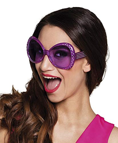 TH-MP Gafas de fiesta retro para mujer de los años 60 y 70, gafas XXL Shades lila con piedras plateadas