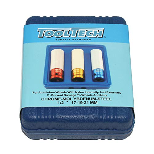 ToolTech - Juego de vasos para llave de impacto (3 unidades, tamaño: 17-19-21 mm, 85 mm)