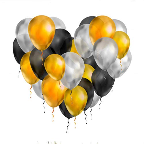Unishop 100 Globos de Colores Dorados Plateados y Negros de Látex para Fiestas, Globos para Decorar en Celebraciones, Bodas, Cumpleaños (Metálico)