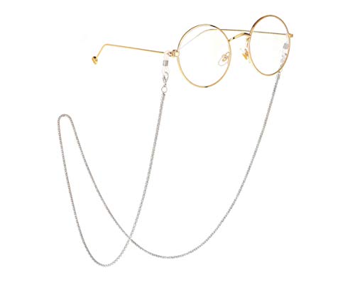 VASANA - Cadena de gafas de acero inoxidable de 80 cm y 31,5 cm, correa para el cuello, antideslizante, con trabillas de silicona, para gafas de lectura