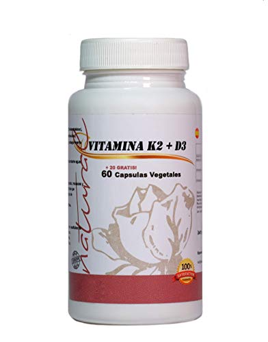 Vitamina D3 + K2 | Favorece la absorción de calcio y apoya al sistema cardiovascular y arterial | Sin Soja, gluten | Apto para Vegetarianos | 60 cápsulas vegetales + 20 de regalo.
