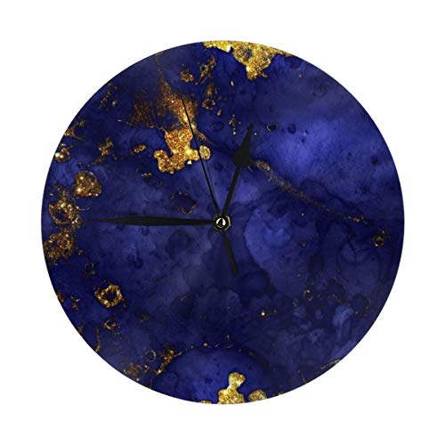 Yesliy Reloj de pared moderno de 9,8 pulgadas, diseño de cubo de malaquita de mármol azul índigo, silencioso, sin tictac, redondo, para dormitorios, cocina