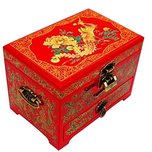 ZHAO ZHANQIANG Obra de Arte Pintada a Mano en un fénix Chino Antiguo, Muebles y Regalos orientales Chinos Tres Capas (Rojo) (Color : Negro)