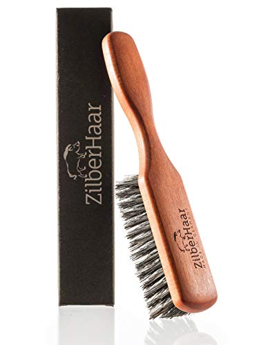 ZilberHaar Cepillo para barba (cerdas suaves) | 100% cerdas de jabalí y madera de perla alemana | Funciona con todos los bálsamos y aceites para barba | Fabricado en Alemania
