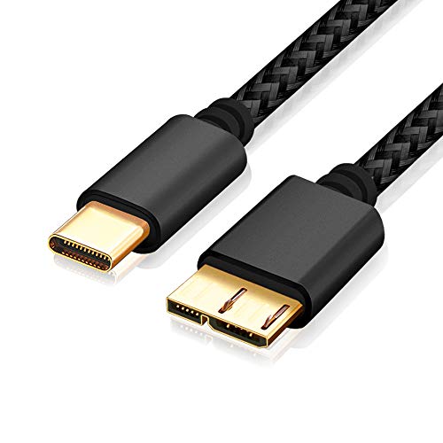 1m Nylon USB C-Micro USB 3.1 Gen 1 | USB 3.0 Cable de Disco Duro, 5Gbit/s, Cable USB HDD, Cable de Datos, Cable de Carga Negro, USB C Macho a Micro B Macho