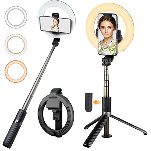 [2021 Versión Actualización] Palo Selfie Trípode con Luz, PEYOU 35.4‘’ Recargable Aro de Luz LED para Móvil, 360° Soporte de Móvil y Remoto Bluetooth, 3 Colores 9 Brillos para Youtube,TIK Tok