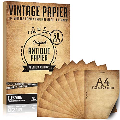 50 hojas de papel viejo de 100 g / m2 más 5 hojas de papel kraft, papelería antigua DIY A4, impresión de comunión en ambos lados, rollo de papel para mapas, invitaciones históricas - Antiguo