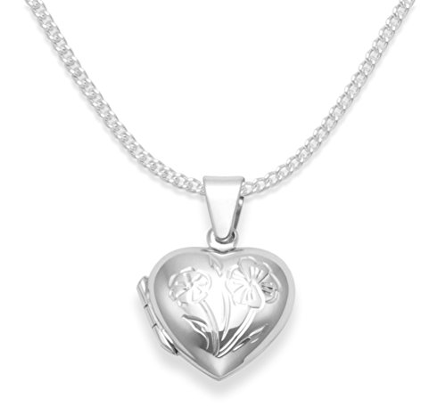 925 de plata de ley medallón con forma de corazón para niños Collar de flores de - apertura con 38 cm cadena - Tamaño: 15 mm x 13 mm 8020/15