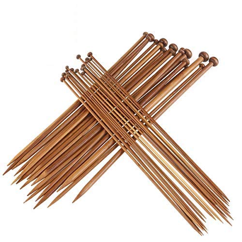 Agujas de Bambú,36 Pack Agujas de Punto de Bambú Kit Carbonizadas Agujas de Tejer Punta Única para Hecho a Mano para Principiantes y Experimentados