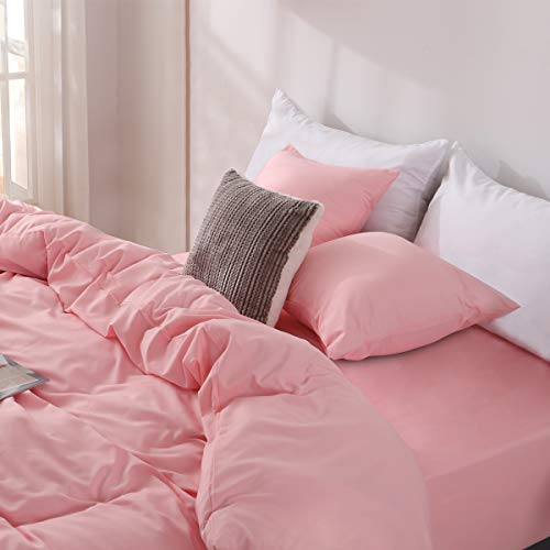 Aisbo - Funda nórdica de microfibra con funda de almohada de 65 x 65 cm, juego de cama individual, ideal para las 4 estaciones, 140 x 200 cm, color rosa
