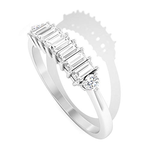 Anillo de aniversario de barra con certificación IGI de 0,41 ct, mínimo apilamiento, anillo de boda, anillo de compromiso redondo HI-SI, Día de la Madre, 14K Oro blanco, Size:EU 57