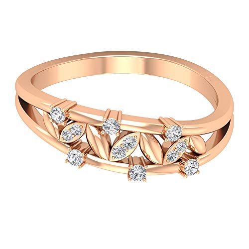 Anillo de boda moderno, anillo de diamante HI-SI, anillo de aniversario floral antiguo, anillo de trabajo único, anillo de declaración vintage, anillo de promesa para niñas, 14K Oro rosa, Size:EU 66