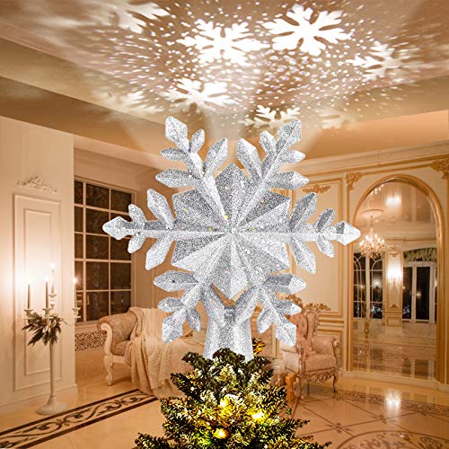 Avoalre Luz LED para Árbol de Navidad con Proyector LED de Copo de Nieve Giratorio Proyector Luces Decoración árbol de Navidad para Hogar Oficina Bar Hotel - Plata
