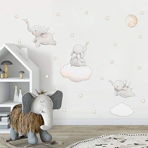 Bebé pegatina acuarela dibujos animados animales nube estrellas pared calcomanía para niños habitación infantil dormitorio arte decoración