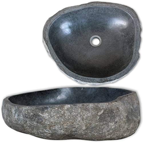 Benkeg Lavabo de Piedra Natural Ovalado (46-52) x (35-40) x 15 cm, Diámetro del Orificio de Drenaje 4,5 Cm, Lavabo Piedra Lavabo Rústico Lavabos de Baño