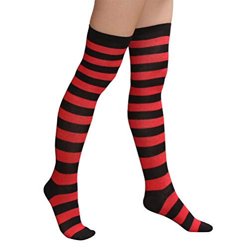 BESTOYARD Medias de rayas rojas y negras de navidad sobre calcetines hasta la rodilla para mujeres niñas Tamaño libre