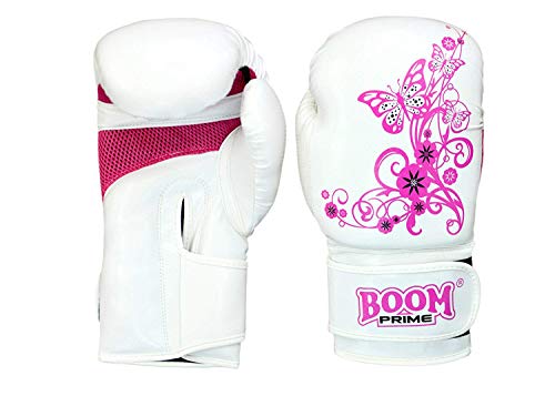 Boom - Guantes de boxeo para mujer (de gel), color blanco y rosa Talla:340 g