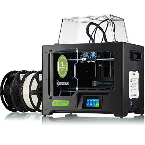 Bresser T-Rex - Impresora 3D WLAN FFF-3D con Doble extrusor (Bicolor), Pantalla táctil LCD y Cuerpo de Metal Cerrado para un tamaño de hasta 227 x 148 x 150 mm, Color Negro, Grande
