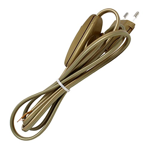 Cable de conexión alimentación con clavija enchufe europea UE interruptor de mano 2x0,75 longitud 2 metros (100cm a clavija europea 100cm a extremo libre) en color Oro